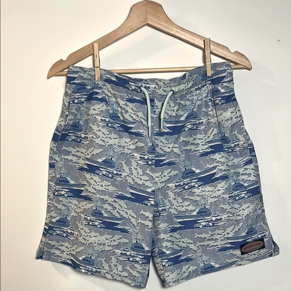 Vineyard Vines Other - Vineyard Vines Boys Blue & White Water Scene Patterned Swim Trunk Shorts